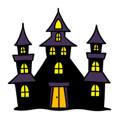  Silhouette vector haunted house with glowing windows, Spooky Halloween house vector, Haunted building illustration, Halloween cartoon mansion