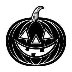 Silhouette jack o lantern with smiling face vector, Halloween pumpkin silhouette art, Cartoon spooky pumpkin design, Smiling jack o lantern clipart