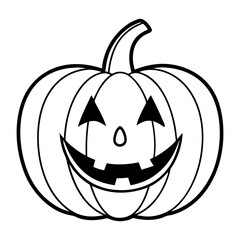 Line art jack o lantern with smiling face vector, Halloween pumpkin outline illustration, Cartoon jack o lantern drawing, Simple pumpkin line art