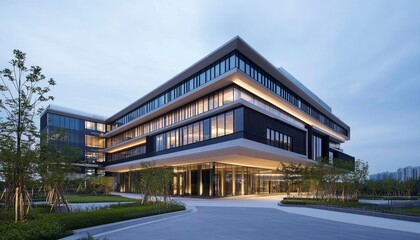 Fototapeta premium Modern office building at twilight