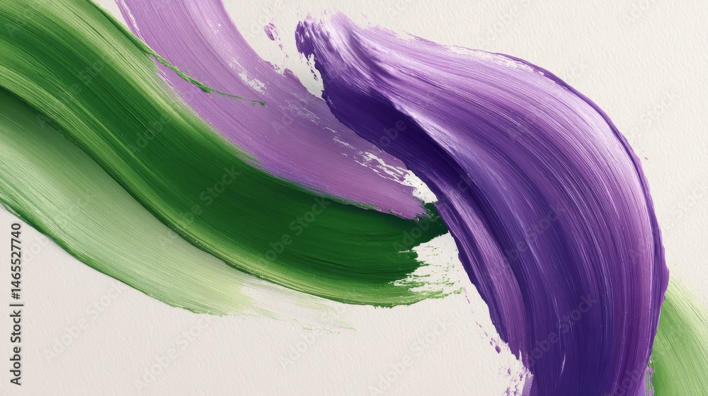 Poster vibrant green and purple swirls blend softly on textured paper, showcasing an artistic composition w