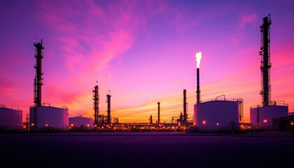 Fototapeta premium Oil refinery at sunset