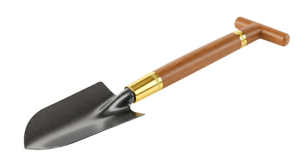 Isolated Garden Trowel with Wooden Handle and Gold Accents