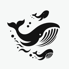 Obraz premium Whale Silhouettes in black on a white background