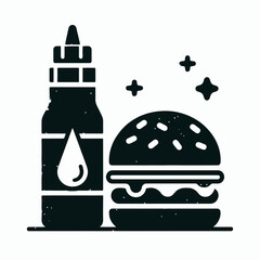  Hamburger and Hot Sauce Silhouettes in black on a white background 