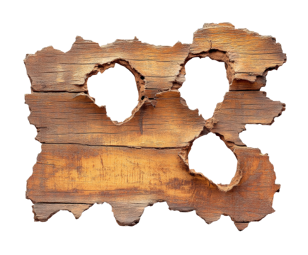 Rustic wood panel with holes nature textured isolated on transparent background