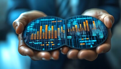 Hands holding digital charts