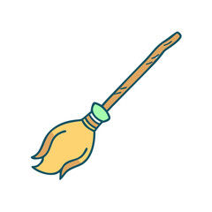 Cartoon broomstick illustration for halloween cleaning and witch flying clip art and broom design element