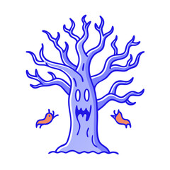 Halloween spooky tree vector illustration for holiday design and scary autumn season graphic element