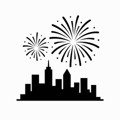  City Fireworks Silhouettes in black on a white background