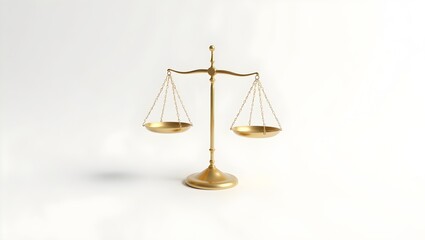 Golden balance scales on white background — symbol of justice, law and ethics