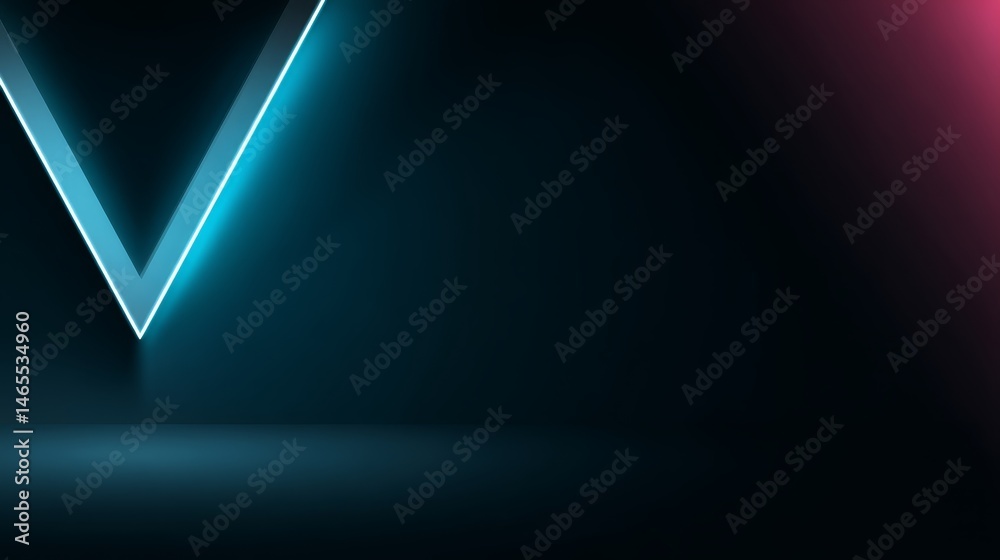 Leinwandbilder close-up view of a neon triangular frame radiating blue and pink lights, perfect for eye-catching ad