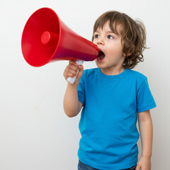 Child Shouting Through Megaphone – Excited Kid Cheering Loudly, Playful Communication and Fun Expression