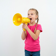 Child Shouting Through Megaphone – Excited Kid Cheering Loudly, Playful Communication and Fun Expression