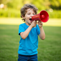 Child Shouting Through Megaphone – Excited Kid Cheering Loudly, Playful Communication and Fun Expression