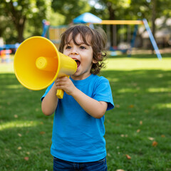 Child Shouting Through Megaphone – Excited Kid Cheering Loudly, Playful Communication and Fun Expression