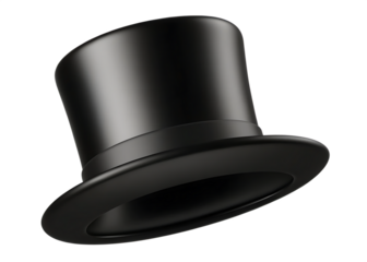 Classic black top hat for magician isolated on white background PNG