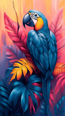 Obraz premium Vibrant parrot amidst tropical foliage