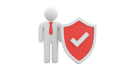 Isolated Businessman Holding Shield with Checkmark Signifying Guarantee