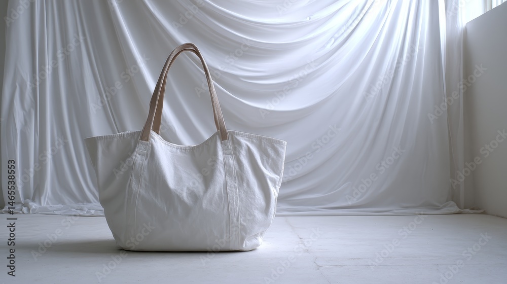 Leinwandbilder cotton canvas tote bag with neutral handles is displayed against a bright white background, highligh