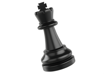 Hyper-realistic black chess king piece in glossy finish isolated on white background PNG