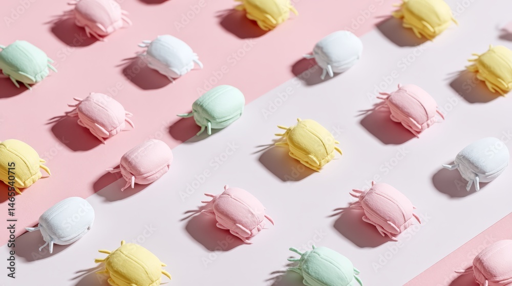 Aufkleber assorted decorative paper insects in bright pastel colors are neatly spread across a white backgroun