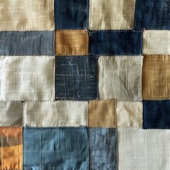 Textured Fabric Patchwork Abstract Art in Neutral Tones