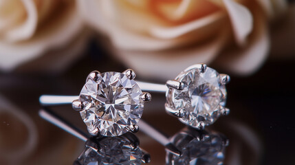 Macro shot of a diamond earring with precise cuts and clarity.