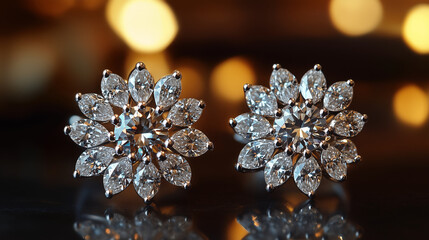Macro shot of a diamond earring with precise cuts and clarity.