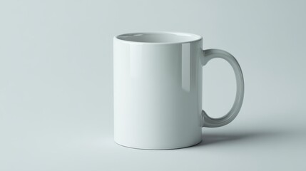 Fototapeta premium Frontal view showcases a simple white ceramic coffee mug positioned on a solid white background, perfect for showcasing custom designs or branding