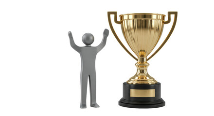 Isolated Winner Man Figure With Gold Trophy Cup