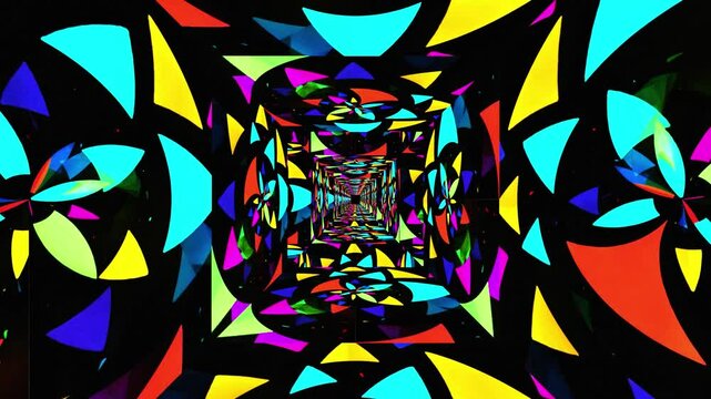 mesmerizing hypnotic random colors triangular curved angles pattern tunnel 16 seconds seamless looping black background animation screensaver visualizer hd video