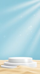 Serene Coastal Display: Sunlit Sand & White Platform