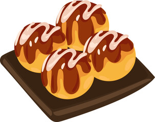 Takoyaki octopus balls cartoon Japanese food vector illustration