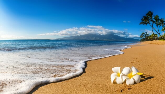 usa hawaii maui kihei beach with fallen plumeria bloom surfline
