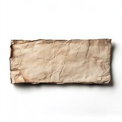 Obraz premium Isolated rectangular piece of old paper with crumpled texture on a plain white background studio shot