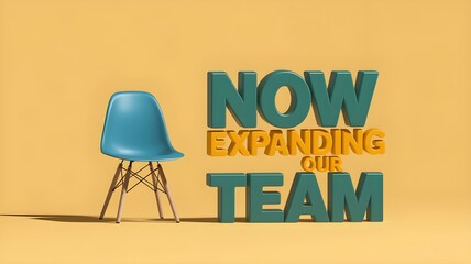 Now Expanding Our Team: Hiring Announcement with Empty Chair, Job Opportunity Concept for Recruitment, Career Growth, and Employment Advertising