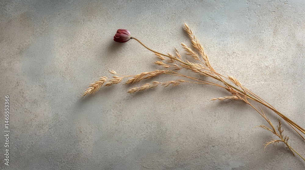 Leinwandbilder a dried poppy flower with a textured seed head is elegantly placed on a subdued beige surface, illum