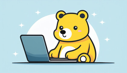 cute yellow bear using laptop this illustration can be used for social media posts websites or marketing materials related to technology work or productivity