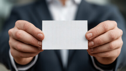 Fototapeta premium A close-up of a well-dressed man’s hand holding an empty card, symbolizing potential and opportunity. Generative AI