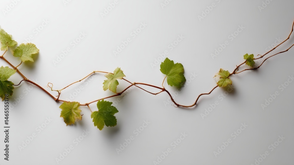 Leinwandbilder a close-up view of a delicate vine tendril rests on a clean white surface, illuminated by gentle dif