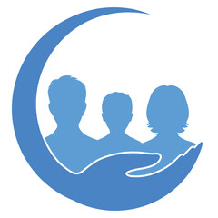 Illustration of family with crescent moon hand on white background