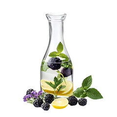 Bottle of Lemon and Blackberry Syrup with Lemon Slice Isolated on Transparent Background