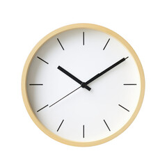 Analog clock with wooden frame on white background on transparent background