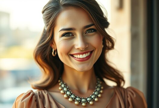 Retro female portrait with vintage attire and warm lighting