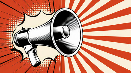 Retro megaphone graphic in pop art style.