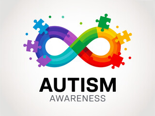 Colorful autism awareness infinity symbol with puzzle pieces.