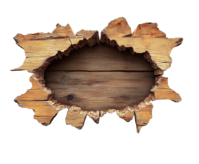 Wooden frame with broken edges rustic style isolated on transparent background