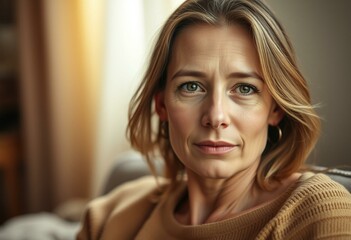 Fototapeta premium Intimate and calm portrait of a 30-year-old woman