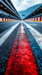 Racing track, wet asphalt, perspective